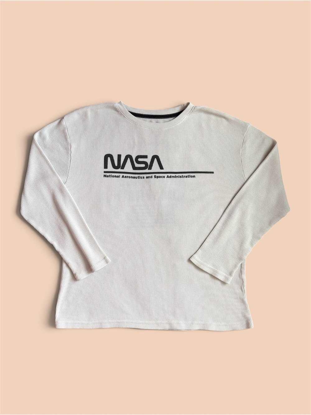 NASA Long Sleeve Waffle Long Sleeve Top in Off-White
